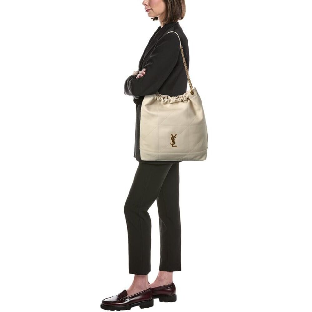 Saint Laurent Jamie Large Leather Bucket Bag, White - Picture 4 of 4